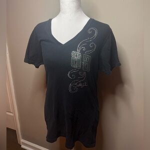 Nascar Black V-Neck Tee with Silver Accents